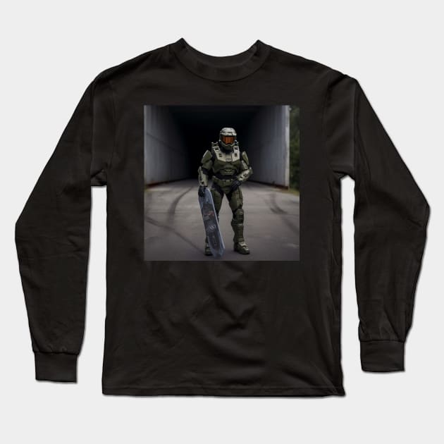 Master Chief With Hoverboard Long Sleeve T-Shirt by CloneTalk